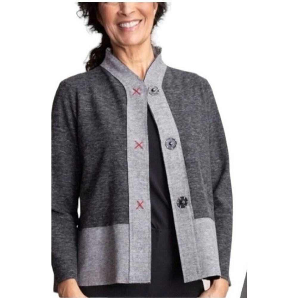 HABITAT Sz L‎ Gray Color Block Boxy Layering Jacket . Artsy Lagenlook. Felt-like